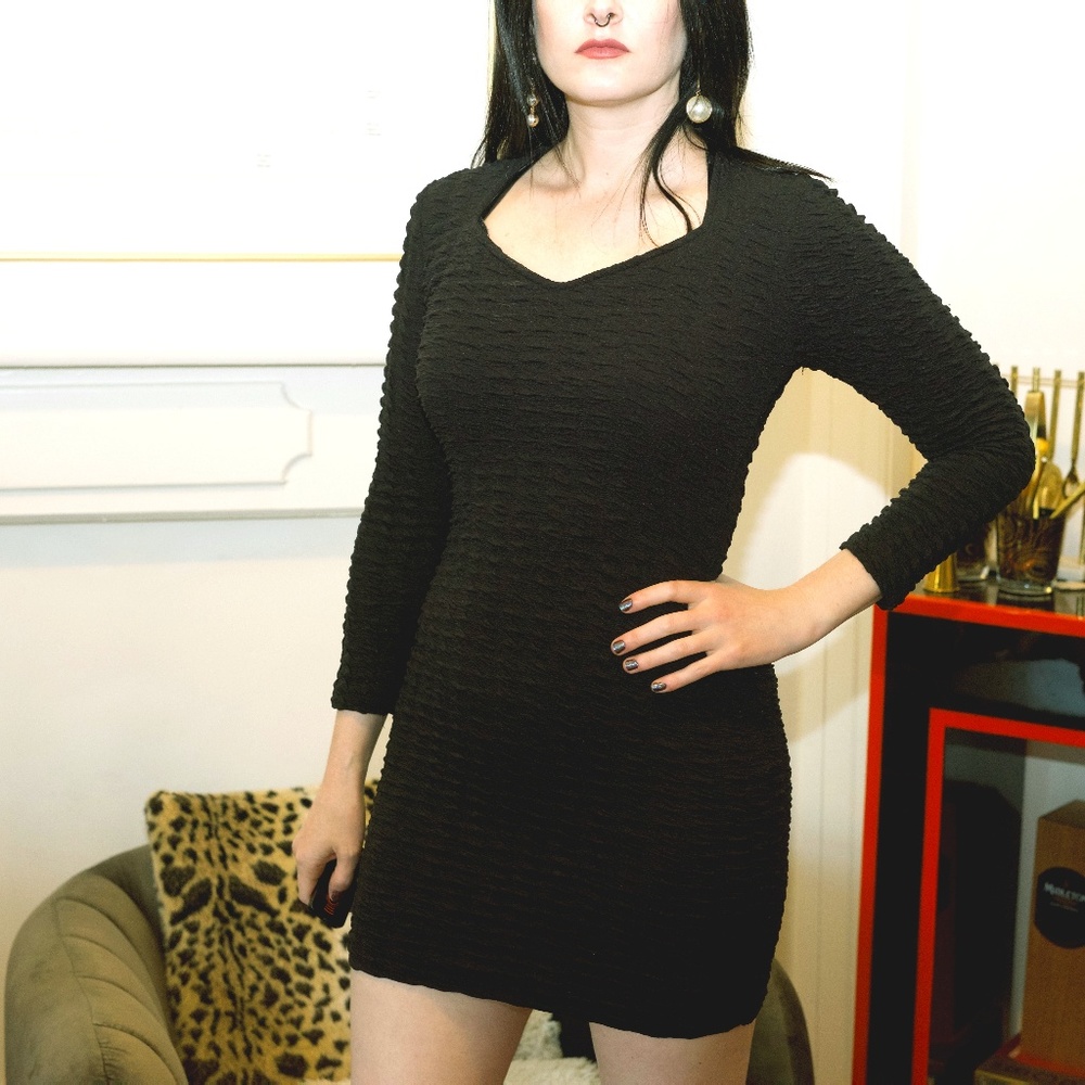 Vintage Black Bodycon 90's Dress Sz. S goth punk